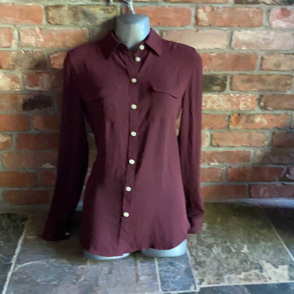 Ann Taylor Loft button down maroon blouse